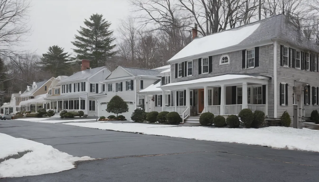 Older homes and garages across the Beverly area in winter